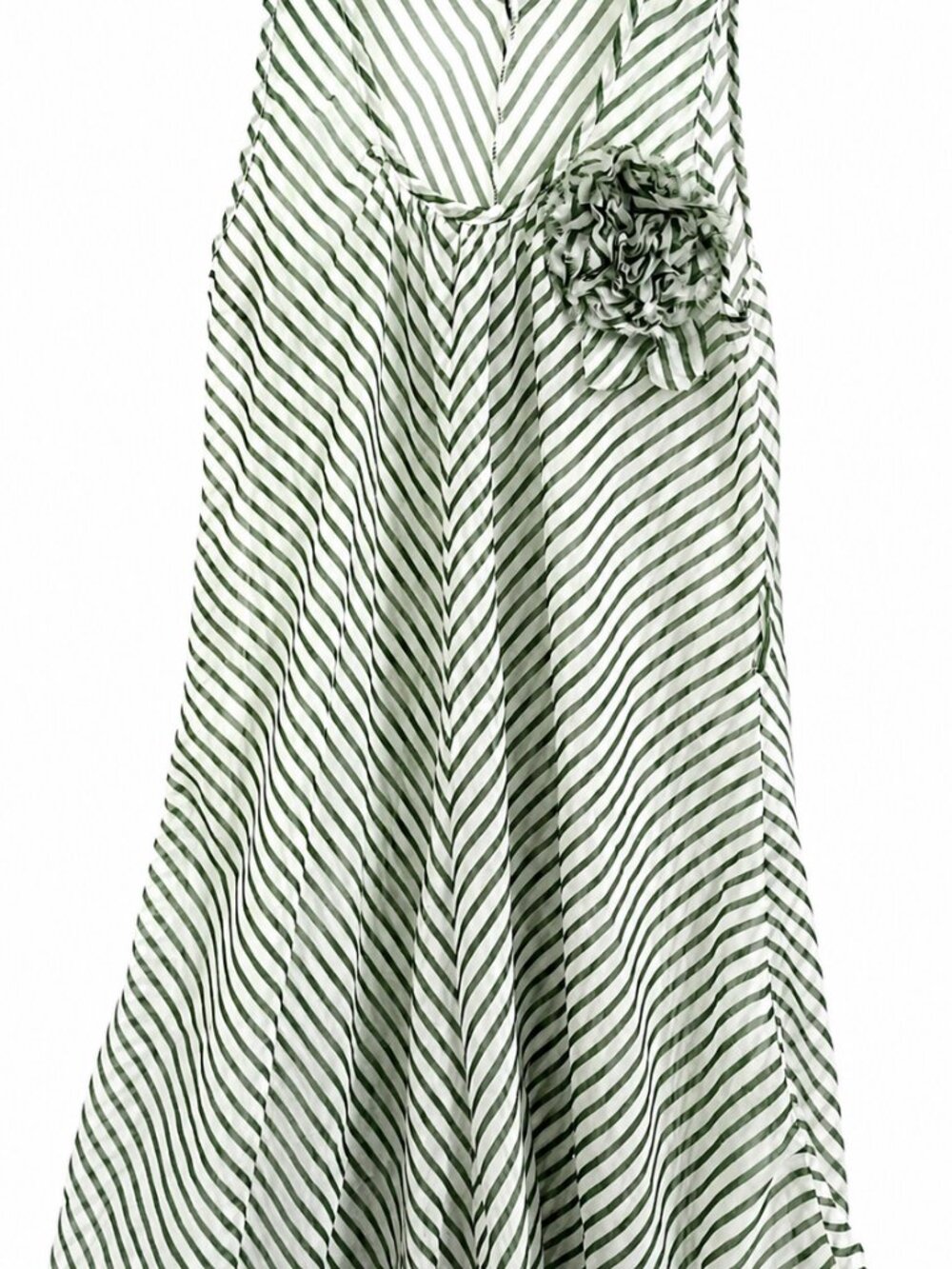 Blu Pepper Green & White Striped Sleeveless Swing Dress Women’s Small Flowy Midi